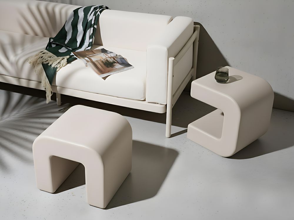 Set di 2 tavolini ausiliari in materiale sintetico grigio chiaro Sgabelli multifunzionali per soggiorno e patio Resistenti alla ruggine e all'acqua Moderni