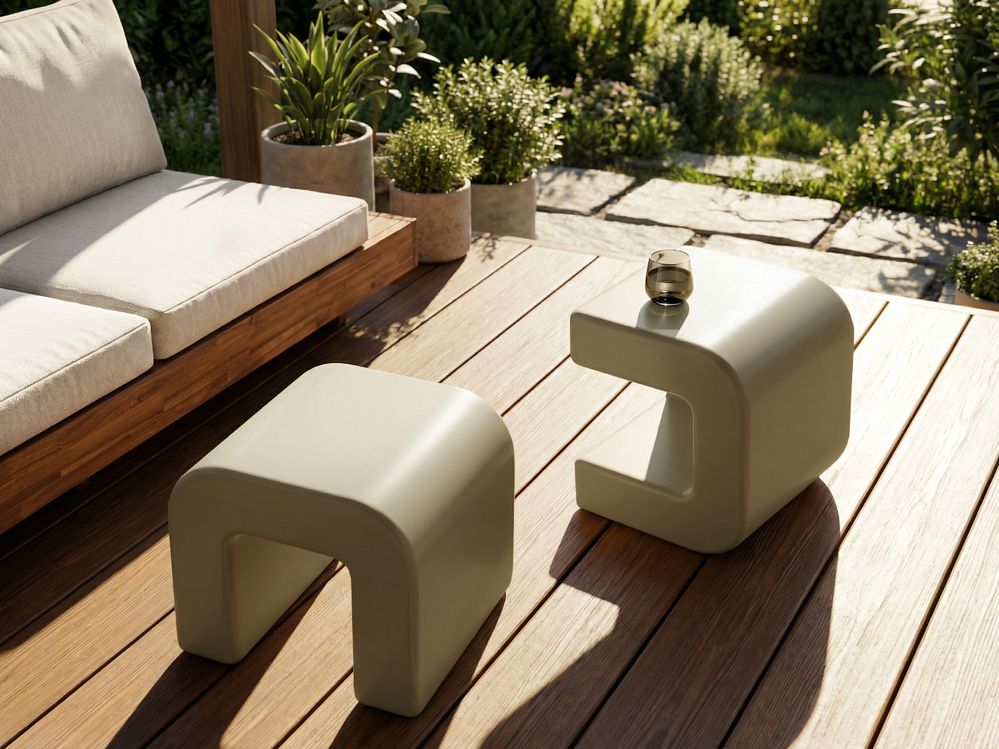 Set di 2 tavolini laterali beige sabbia Sgabelli in materiale sintetico Multifunzionali Soggiorno Patio Resistenti alla ruggine e all\'acqua