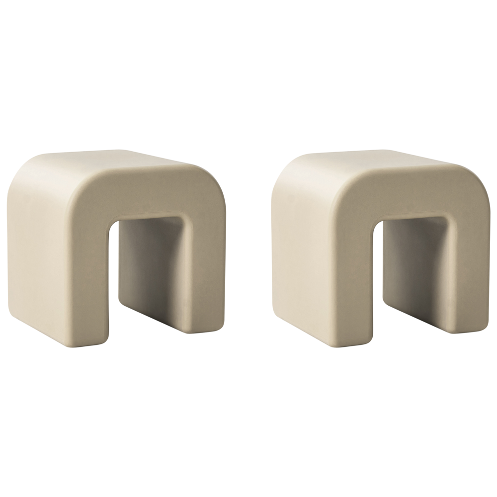 Set di 2 tavolini laterali beige sabbia Sgabelli in materiale sintetico Multifunzionali Soggiorno Patio Resistenti alla ruggine e all\'acqua