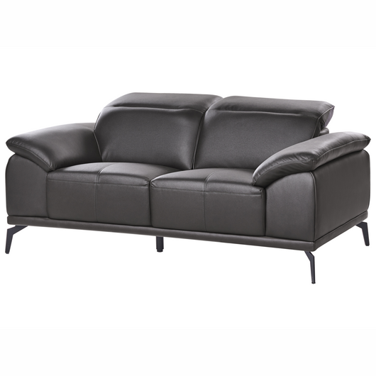 Divano 2 posti in ecopelle a due posti con poggiatesta regolabile e gambe in metallo nero soggiorno moderno