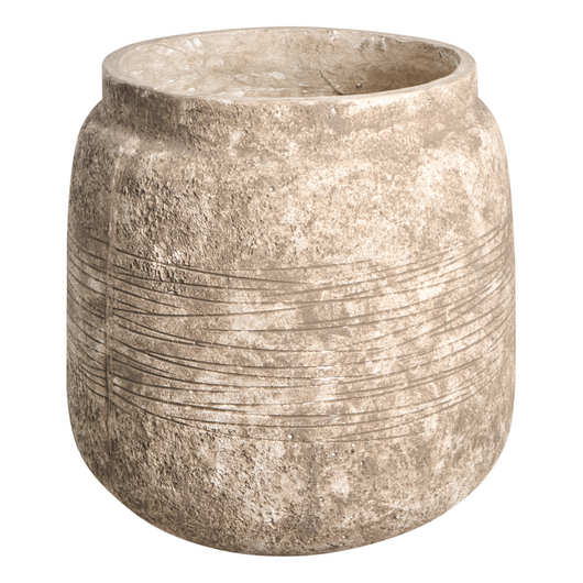 Fioriera beige in fibra di argilla verniciata per interni ed esterni rotonda 44 x 44 x 43 cm alta design moderno soggiorno giardino