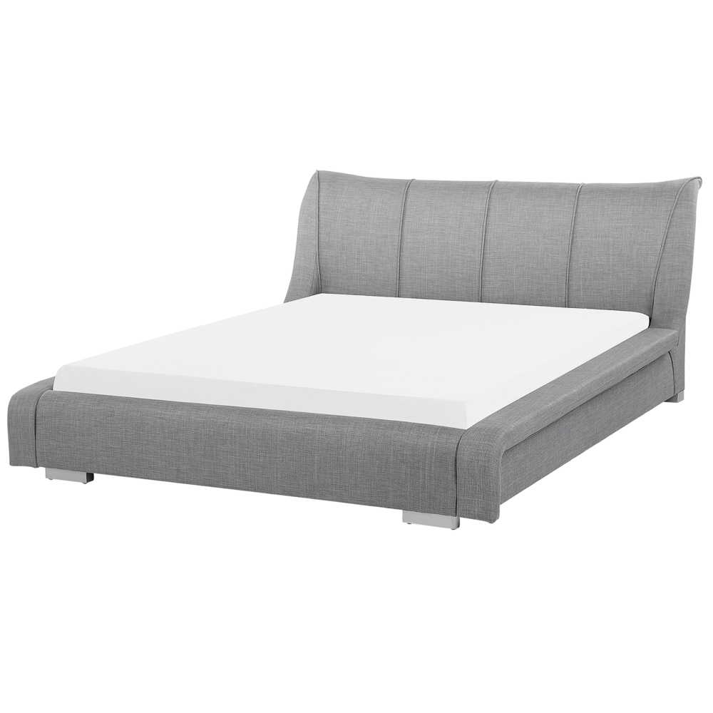 Letto ad acqua Tessuto grigio 180 x 200 cm Accessori Riduzione dell'onda Ampia testiera moderna