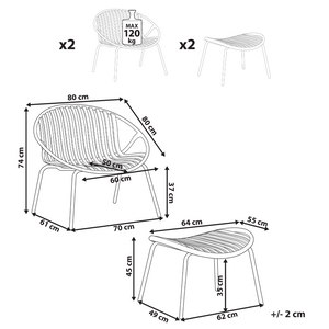 Set di 2 sedie da giardino con poggiapiedi Sedili in plastica verde Gambe in acciaio Resistenti ai raggi UV Stile retrò