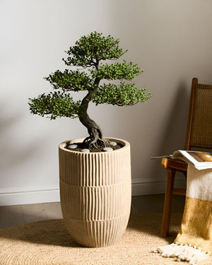 Vaso da fiori beige chiaro in fibra di argilla verniciata per interni ed esterni rotondo 36 x 36 x 50 cm alto design moderno soggiorno giardino