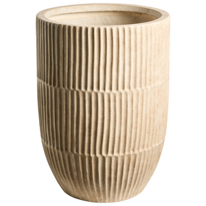 Vaso da fiori beige chiaro in fibra di argilla verniciata per interni ed esterni rotondo 36 x 36 x 50 cm alto design moderno soggiorno giardino