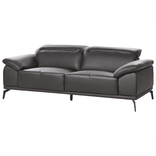 Divano 3 posti in ecopelle a due posti con poggiatesta regolabile e gambe in metallo nero soggiorno moderno