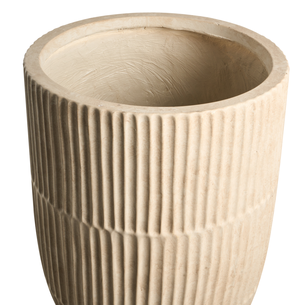 Vaso da fiori beige chiaro in fibra di argilla verniciata per interni ed esterni rotondo 36 x 36 x 50 cm alto design moderno soggiorno giardino