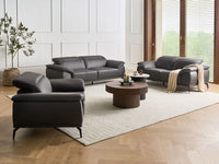 Set soggiorno Divano a 3 posti in ecopelle nera Divanetto Poltrona Push-Back Poggiatesta regolabile manualmente Gambe in metallo Soggiorno moderno