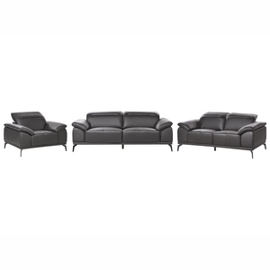 Set soggiorno Divano a 3 posti in ecopelle nera Divanetto Poltrona Push-Back Poggiatesta regolabile manualmente Gambe in metallo Soggiorno moderno