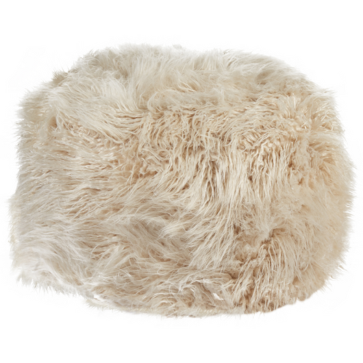 Pouf in pelliccia sintetica beige chiaro 70 x 70 x 45 cm Imbottitura in perle di EPS Tessuto a fantasia a quadrati Poggiapiedi moderno in stile boho