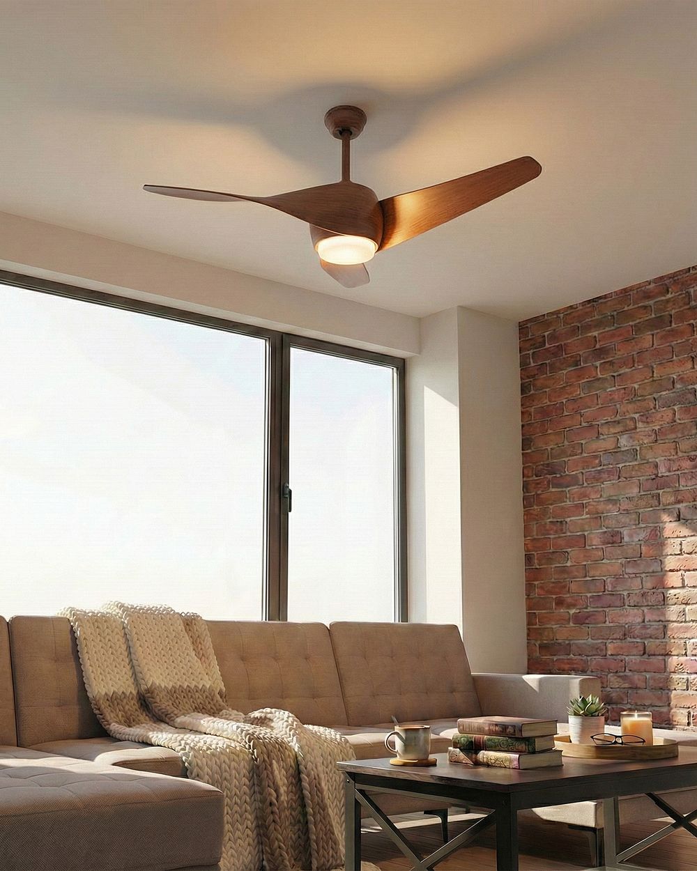 Ventilatore da soffitto con luce Ventilatore in materiale sintetico marrone Telecomando in ferro Effetto legno in grana Soggiorno moderno tradizionale