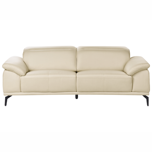 Divano 3 posti in ecopelle a due posti con poggiatesta regolabile e gambe in metallo beige soggiorno moderno