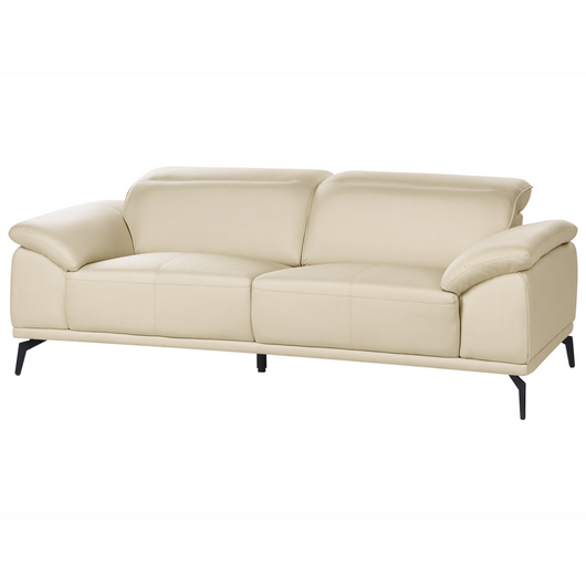 Divano 3 posti in ecopelle a due posti con poggiatesta regolabile e gambe in metallo beige soggiorno moderno