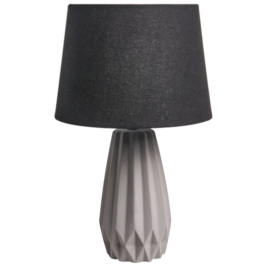Lampada da tavolo con base in ceramica grigia e paralume in lino, stile moderno e contemporaneo, per soggiorno e camera da letto