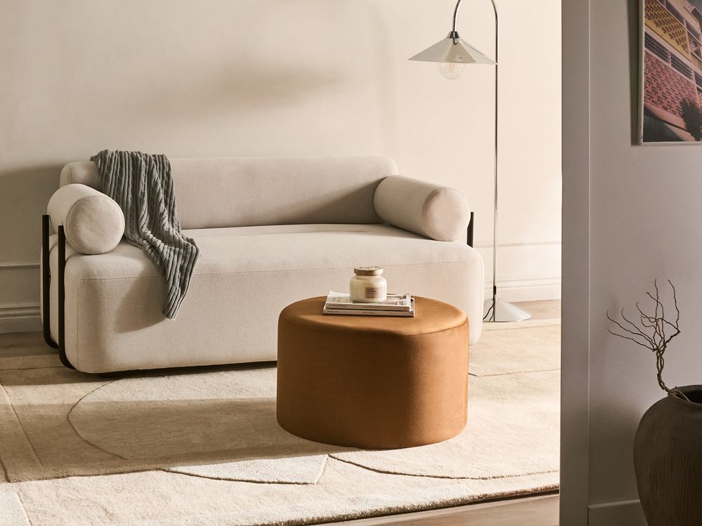 Pouf rotondo in velluto marrone dorato Pouf rotondo Glam Soggiorno Camera da letto