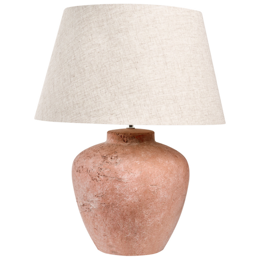 Lampada da tavolo con base in ceramica marrone e paralume in lino stile rustico per soggiorno o camera da letto