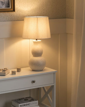 Lampada da tavolo Base in ceramica beige chiaro Paralume in lino Dipinta a tamburo Stile scandinavo Soggiorno Camera da letto