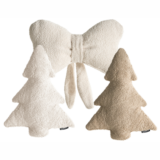 Set di 3 cuscini decorativi in tessuto bouclé con motivo natalizio, color beige chiaro accessorio natalizio