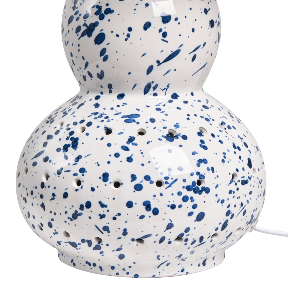 Lampada da tavolo con base in ceramica bianca artistiche macchie blu paralume in lino stile tamburo soggiorno moderno