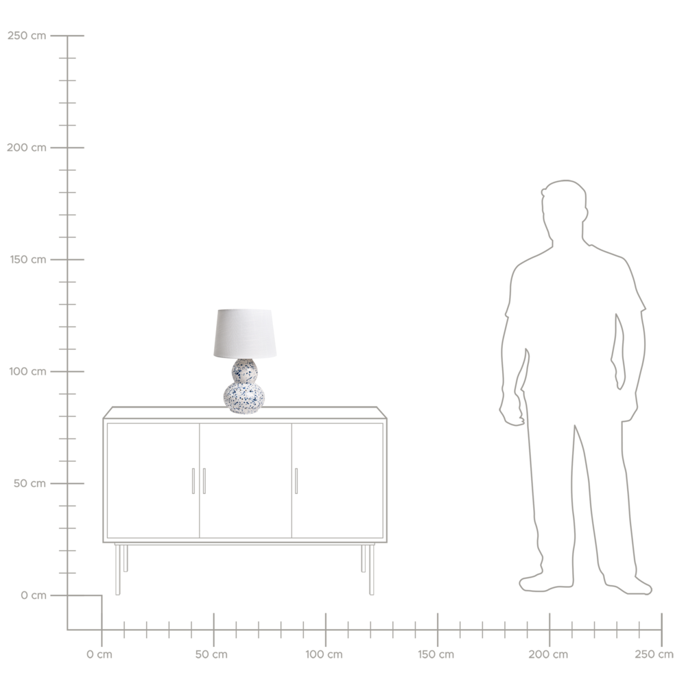 Lampada da tavolo con base in ceramica bianca artistiche macchie blu paralume in lino stile tamburo soggiorno moderno