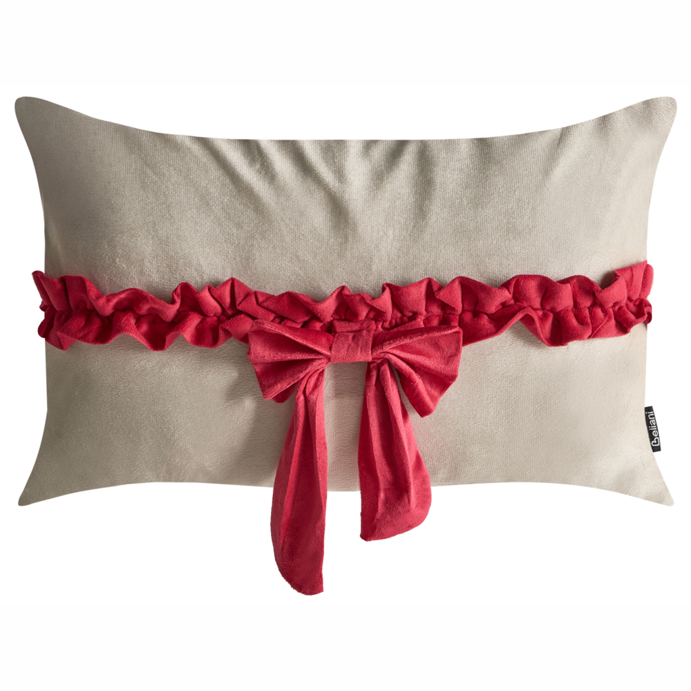 Set di 2 cuscini decorativi in velluto con motivo natalizio a fiocco 50 x 30 cm beige e rosso accessorio decorativo
