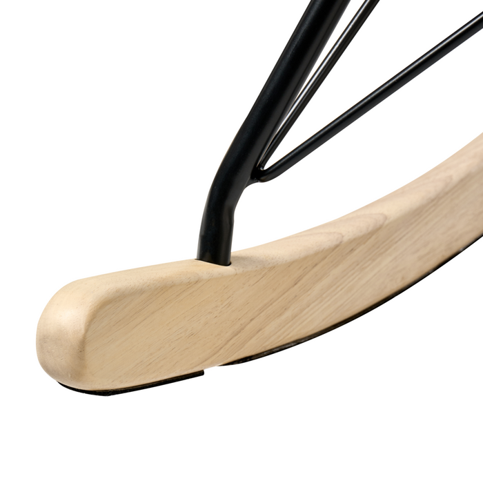 Sedia a dondolo moderna Rivestimento in tessuto ecopelliccia Dondoli in legno Camera dei bambini Soggiorno beige chiaro