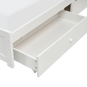 Letto matrimoniale in legno di pino MDF minimalista con contenitore 4 cassetti e ripiani testiera in bouclé bianco con rete 160 x 200 cm