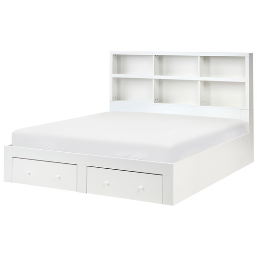 Letto matrimoniale in legno con contenitori a 2 cassetti e ripiani bianco 180 x 200 cm stile minimalista