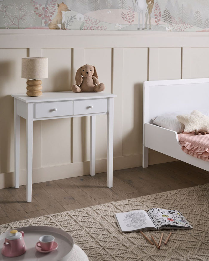 Consolle bianca con gambe in legno MDF 75 x 40 cm con cassetti Arredamento per ingresso soggiorno e camera dei bambini