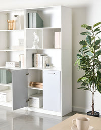 Libreria a 2 ante in truciolare grigio e bianco Mobili da ufficio minimalisti Ripiani aperti e chiusi