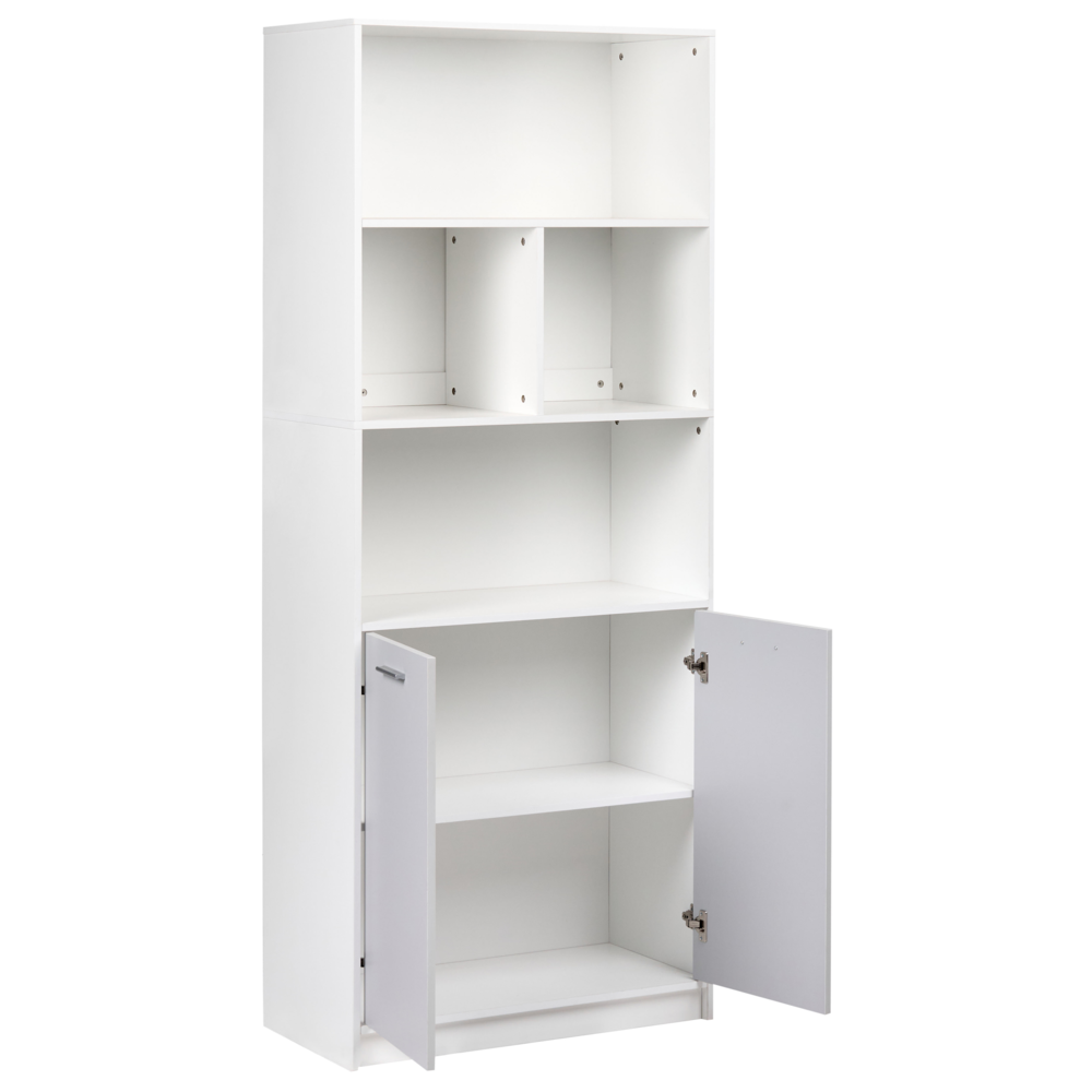 Libreria a 2 ante in truciolare grigio e bianco Mobili da ufficio minimalisti Ripiani aperti e chiusi