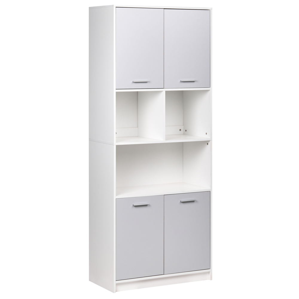 Libreria a 4 ante in truciolare grigio e bianco Mobili da ufficio minimalisti Ripiani aperti e chiusi