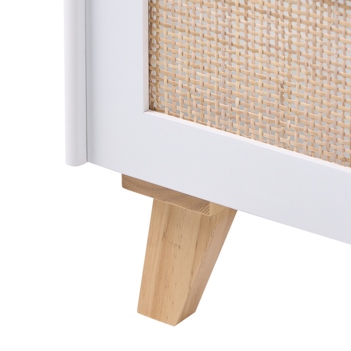 Scaffale a 2 ripiani in MDF bianco con frontale in rattan ripiani aperti contenitore per giocattoli camera dei bambini sala giochi