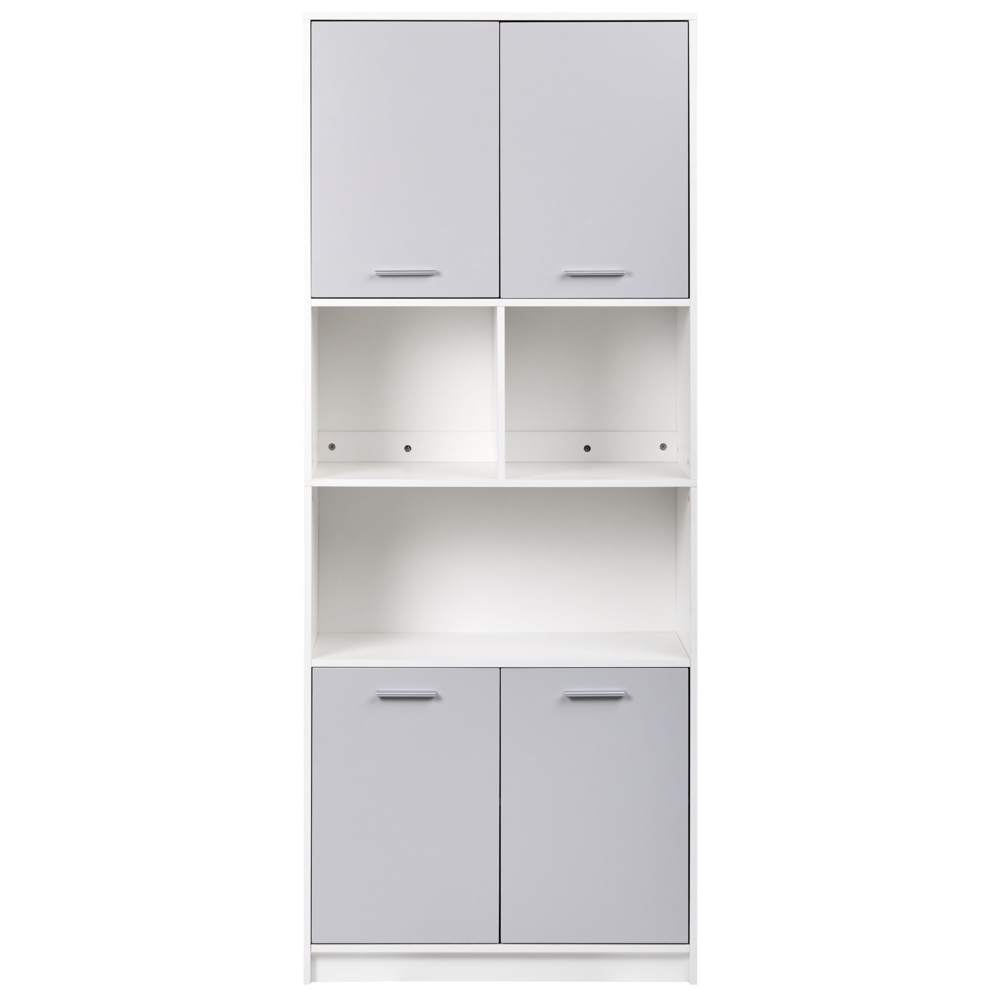 Libreria a 4 ante in truciolare grigio e bianco Mobili da ufficio minimalisti Ripiani aperti e chiusi