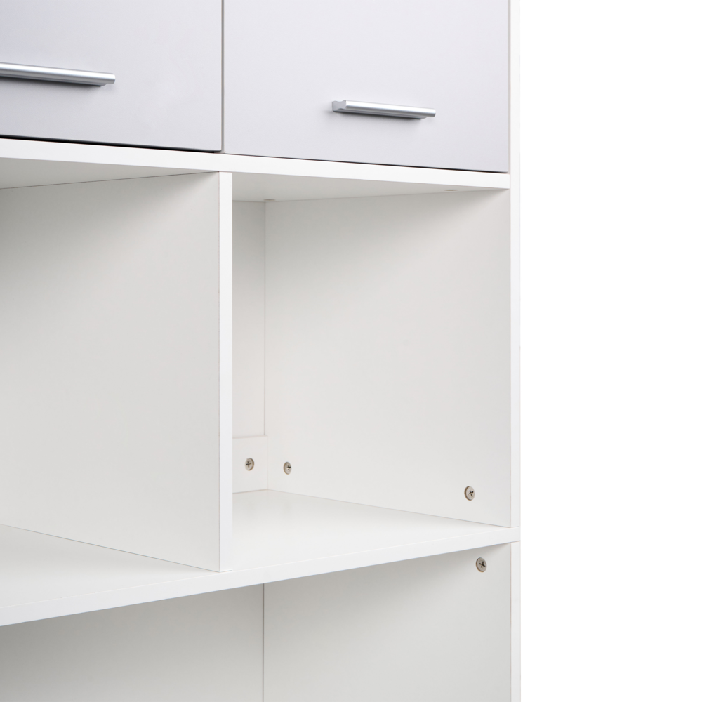 Libreria a 4 ante in truciolare grigio e bianco Mobili da ufficio minimalisti Ripiani aperti e chiusi