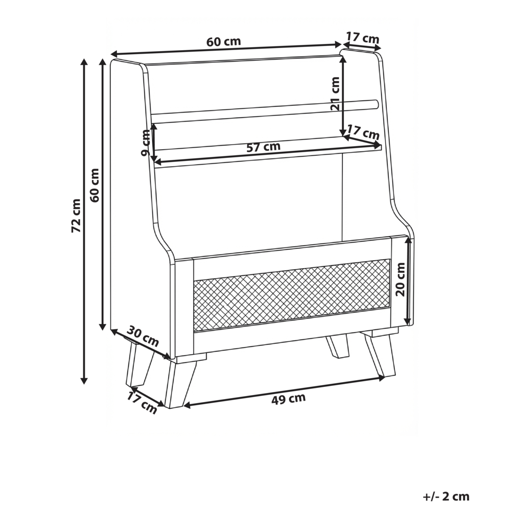 Scaffale a 2 ripiani in MDF bianco con frontale in rattan ripiani aperti contenitore per giocattoli camera dei bambini sala giochi