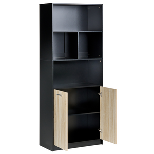 Libreria a 2 ante Marrone e nero Pannelli di particelle di legno Mobili da ufficio minimalisti Ripiani aperti e chiusi