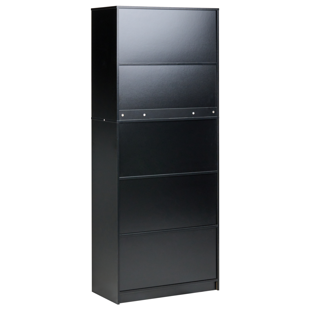 Libreria a 2 ante Marrone e nero Pannelli di particelle di legno Mobili da ufficio minimalisti Ripiani aperti e chiusi