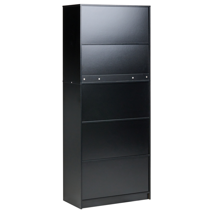 Libreria a 2 ante Marrone e nero Pannelli di particelle di legno Mobili da ufficio minimalisti Ripiani aperti e chiusi