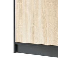 Libreria a 2 ante Marrone e nero Pannelli di particelle di legno Mobili da ufficio minimalisti Ripiani aperti e chiusi