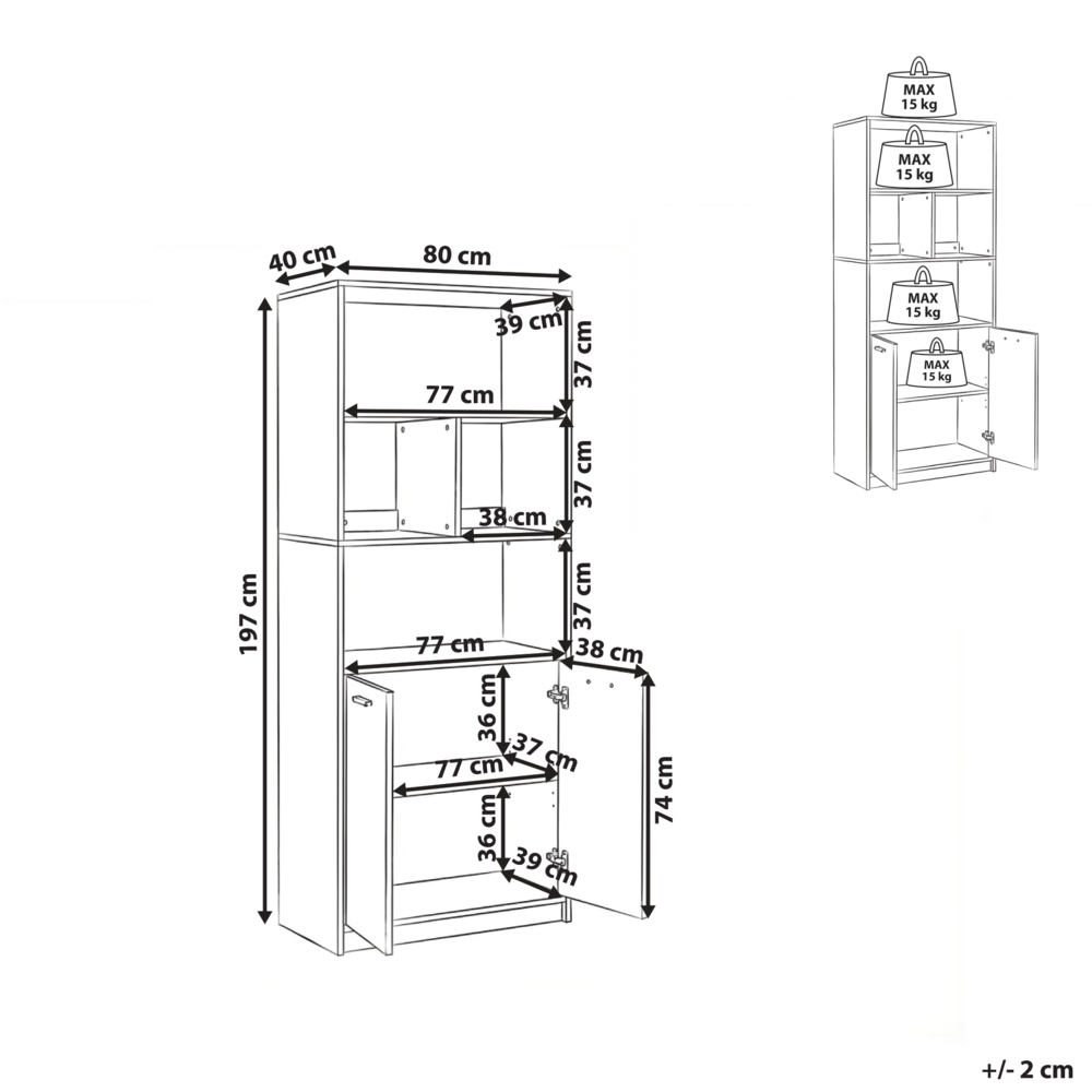 Libreria a 2 ante Marrone e nero Pannelli di particelle di legno Mobili da ufficio minimalisti Ripiani aperti e chiusi