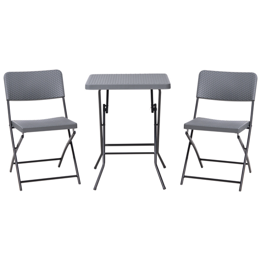 Set da bistrot con tavolo e 2 sedie Seduta e schienale in materiale sintetico Gambe in acciaio Pieghevole Resistente alle intemperie grigio