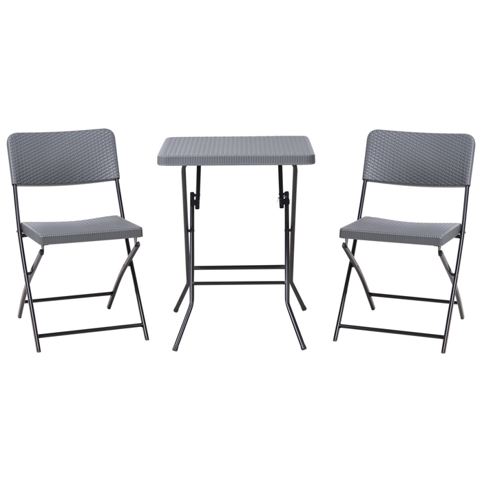 Set da bistrot con tavolo e 2 sedie Seduta e schienale in materiale sintetico Gambe in acciaio Pieghevole Resistente alle intemperie grigio