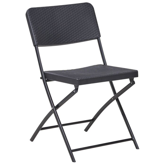 Set da bistrot con tavolo e 2 sedie Seduta e schienale in materiale sintetico Gambe in acciaio Pieghevole Resistente alle intemperie Nero