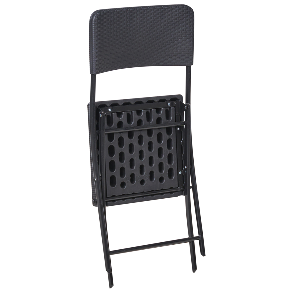 Set da bistrot con tavolo e 2 sedie Seduta e schienale in materiale sintetico Gambe in acciaio Pieghevole Resistente alle intemperie Nero