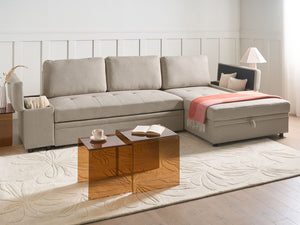 Divano letto angolare in finto lino per mancini con contenitore Cuscini in poliestere Schienale beige lato sinistro