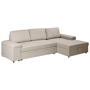 Divano letto angolare in finto lino per mancini con contenitore Cuscini in poliestere Schienale beige lato sinistro