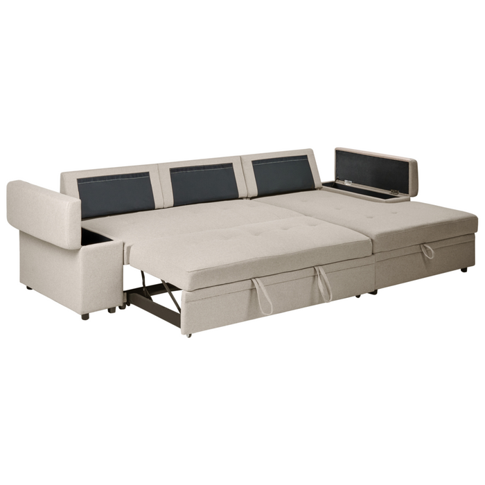 Divano letto angolare in finto lino per mancini con contenitore Cuscini in poliestere Schienale beige lato sinistro