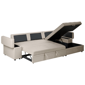 Divano letto angolare in finto lino per mancini con contenitore Cuscini in poliestere Schienale beige lato sinistro