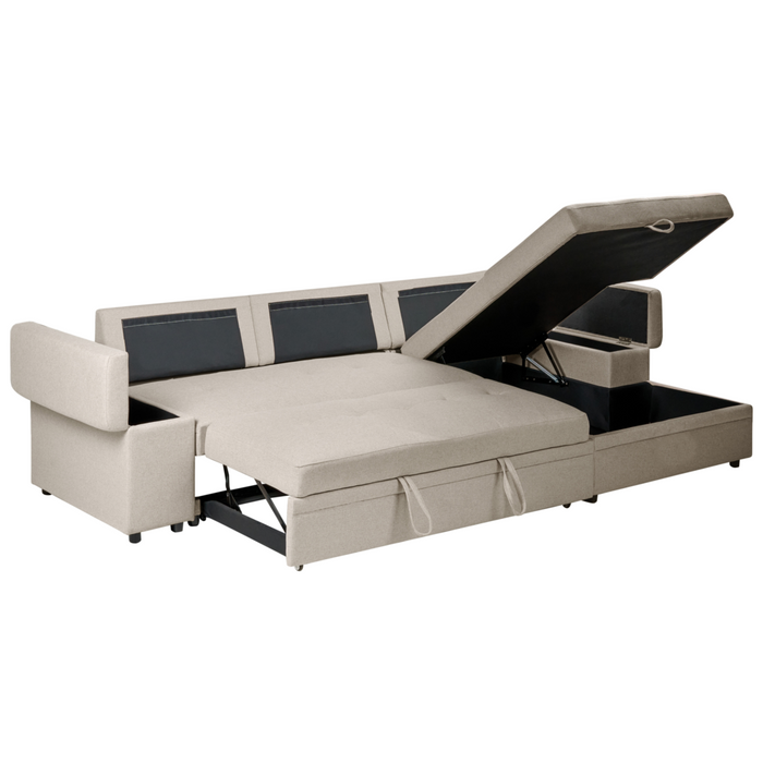 Divano letto angolare in finto lino per mancini con contenitore Cuscini in poliestere Schienale beige lato sinistro